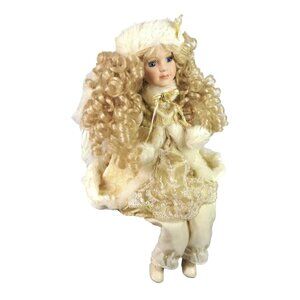 Vintage Animated Christmas Seated Angel Feathered Moving Wings Blonde Curls Fur